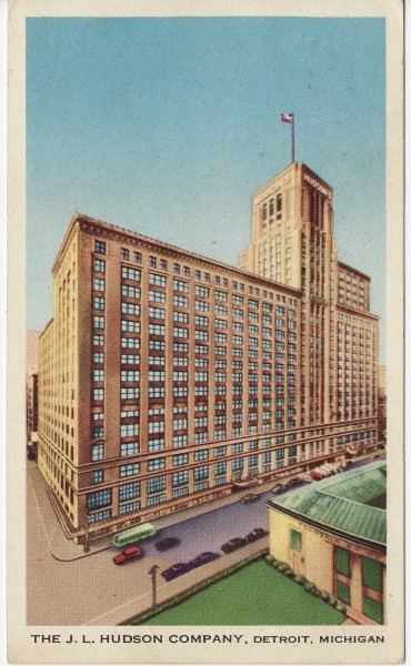 Image of Hudson's flagship store as seen on 1951 postcard