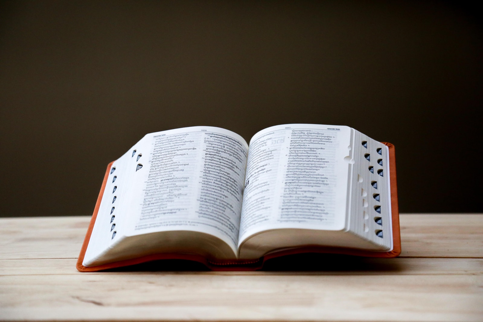 opened book on brown table