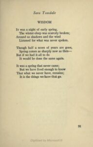 Sara Teasdale's "Wisdom" (1922), in American Poetry.