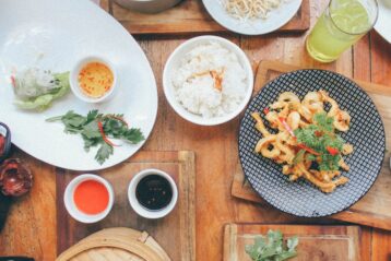 flat lay photography of cooked food