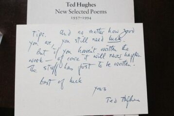 handwritten letter from Ted Hughes wishing the recipient luck