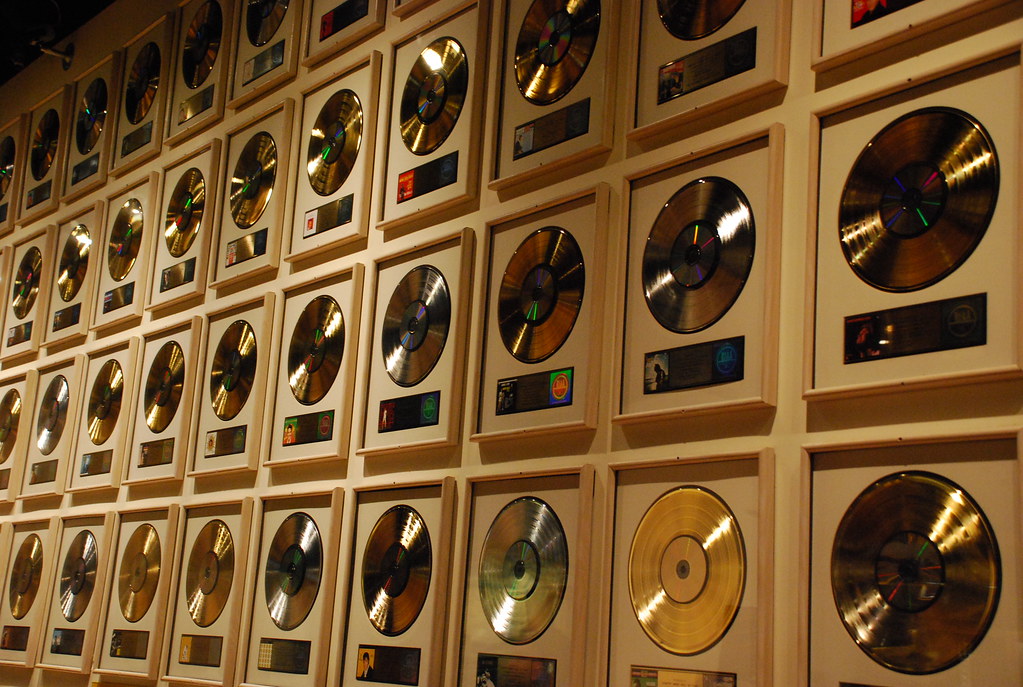 a wall of gold records